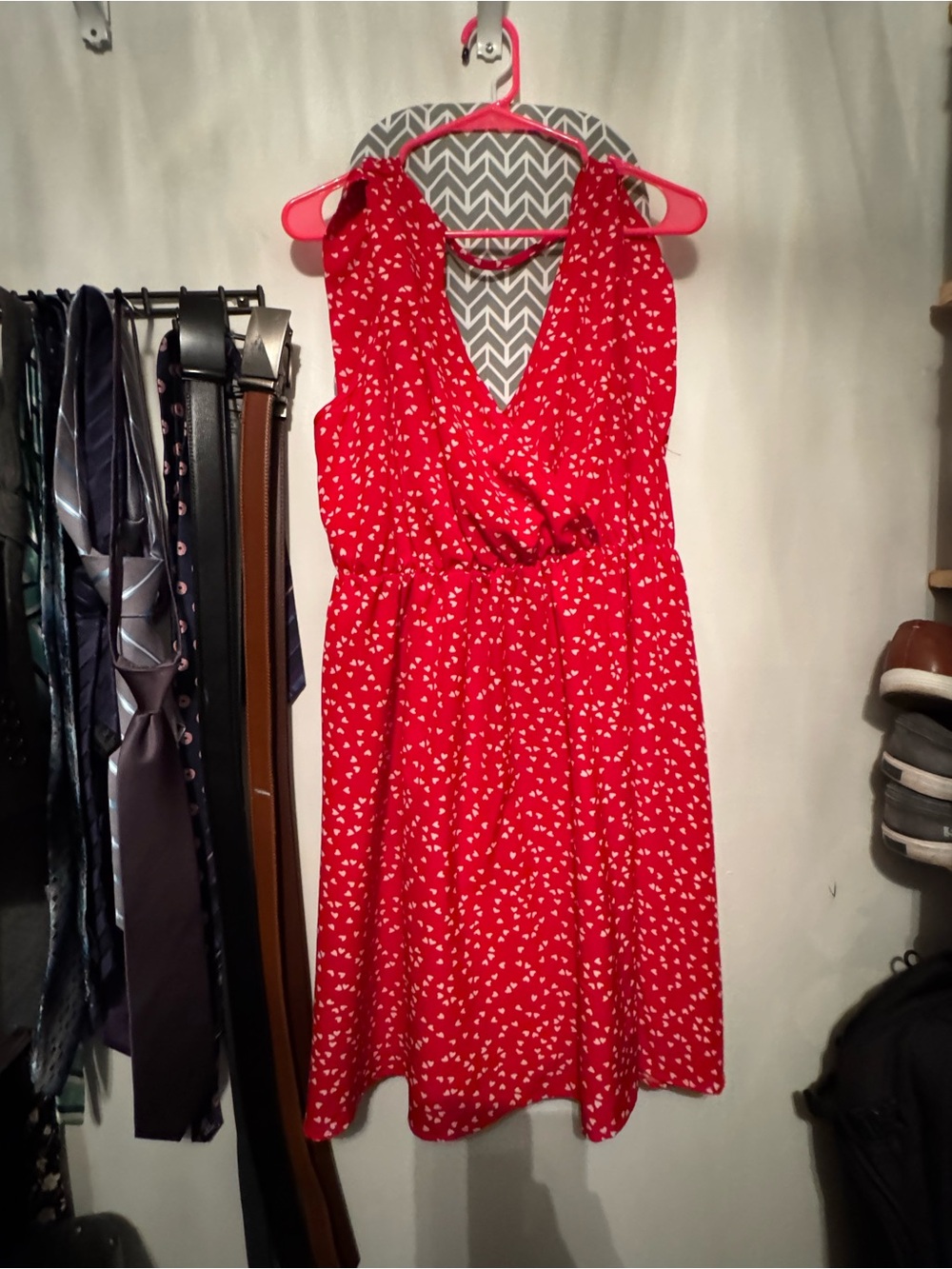 Red Sleeveless V-Neck Printed Day Dress